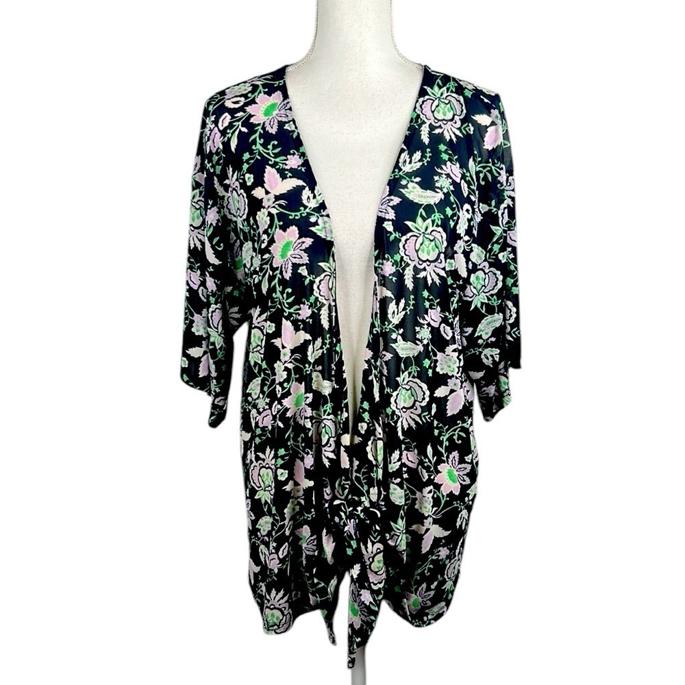 Lane Bryant Navy Floral Sheer Casual Flowy Spring Open Cardigan Top Size 14/16